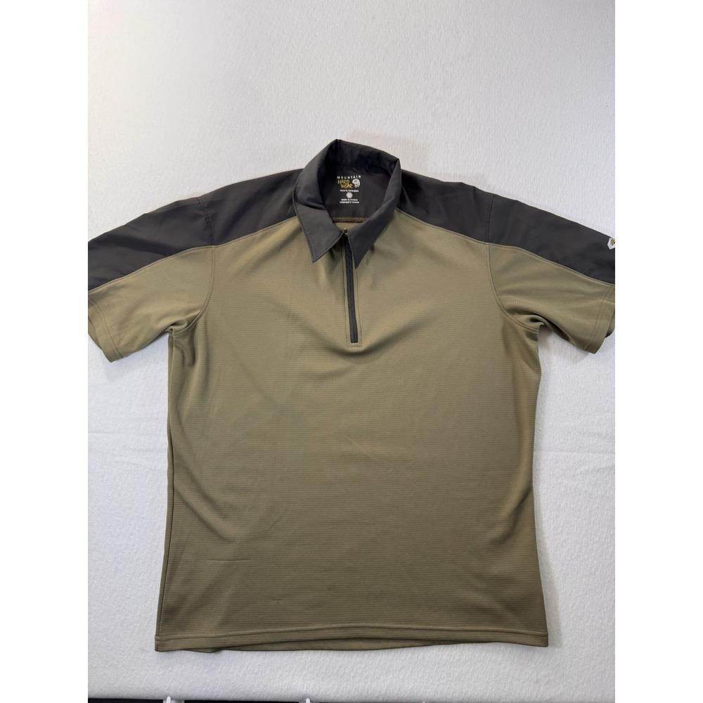 Mountain Hardwear Quarter Zip Polo Men Large Olive Green Grey Performance Hiking